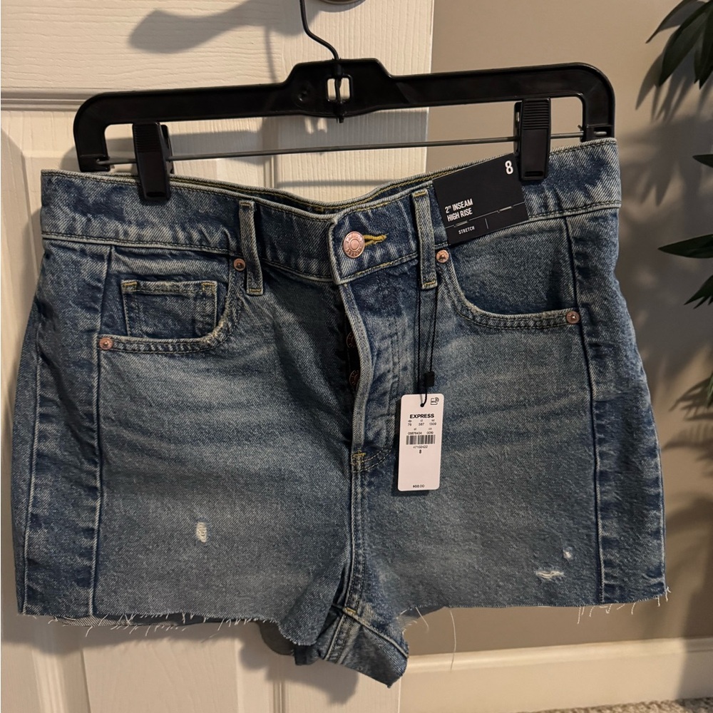 Express Light Blue Denim High-Waisted Shorts